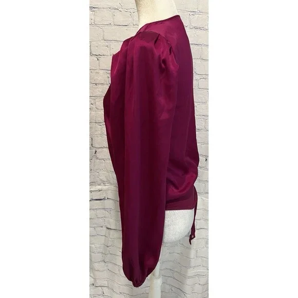 Express Satin Balloon Sleeve Faux Wrap Front Snap Bodysuit Pink/purple Small - Picture 4 of 7